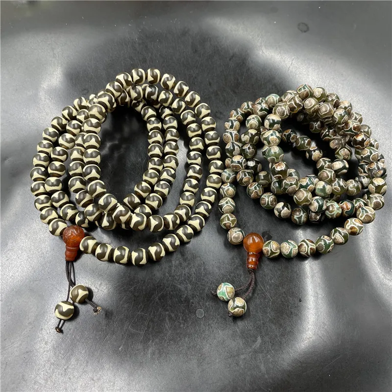 Wanyu 8mm 108 Tiger Teeth Dzi Buddha Beads RosaryOld Agate Sweater Chain Bracelet