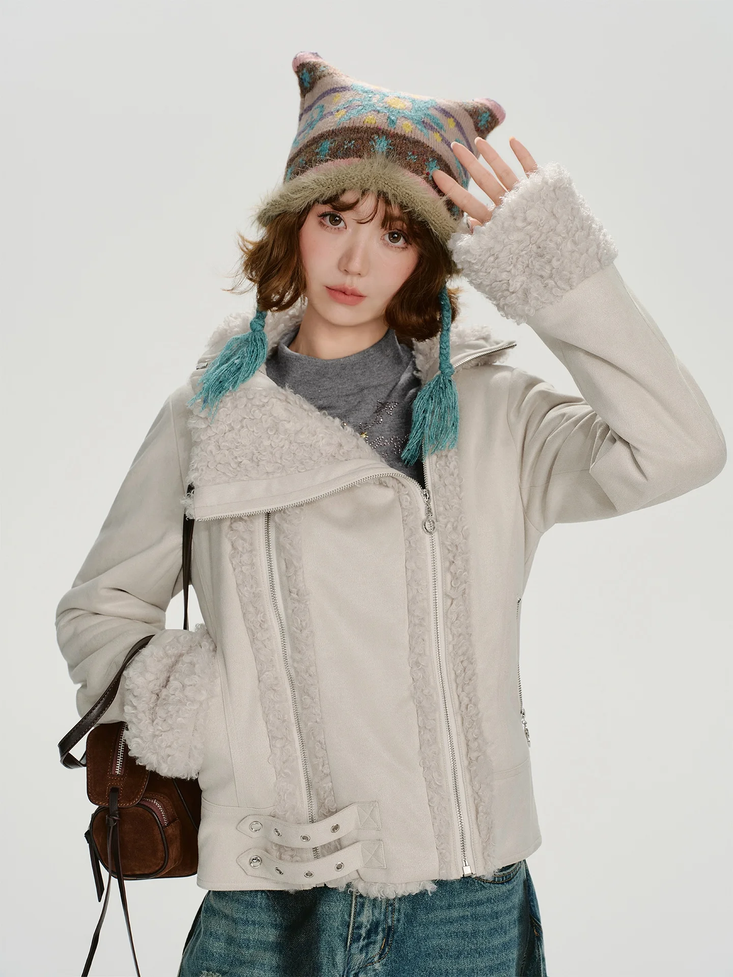 

Girly American Retro Design Suede Jaet Women's Autumn Winter New ort Thi Warm Top Casual Sle Zipper Closure Long ...
