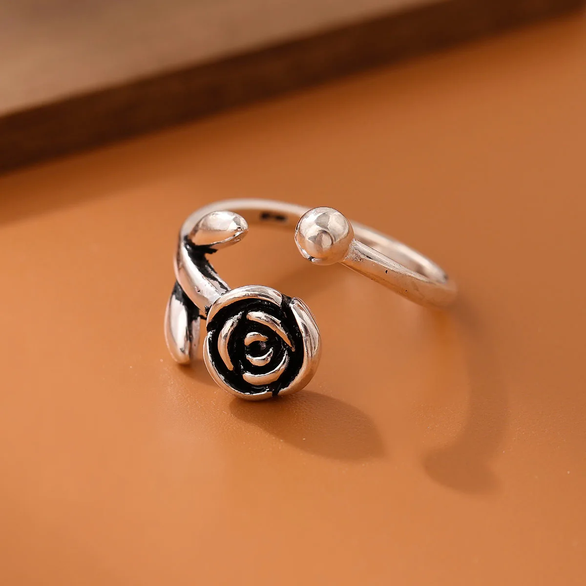 

New Arrival Atmosphere 925 Sterling Silver Personality Rose Flower Opening Female Adjustable Rings R095