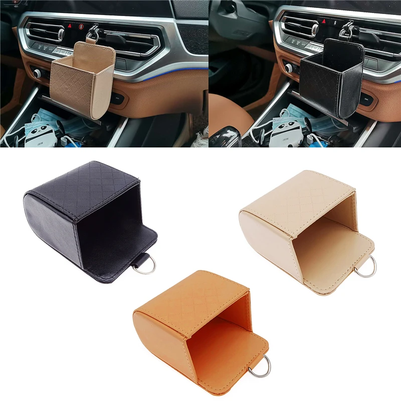 1 Piece Car Storage Bag PU Leather Air Vent Dashboard Tidy Hanging Organizer Box Glasses Phone Holder Storage Organizer