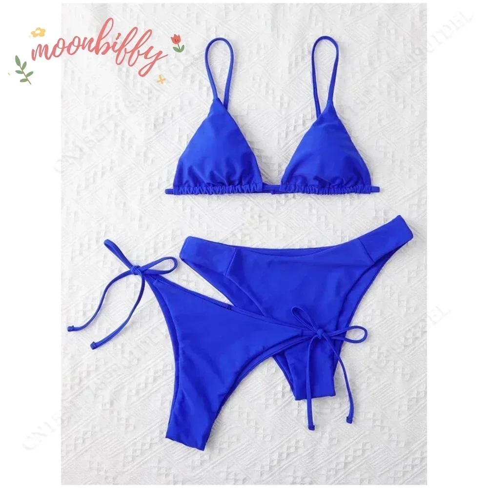 Sexy 3 Pieces Set Swimwear Women Lace Up Micro Bikini Set Female Solid Low Waist Swimsuit Beachwear Bathing Suit