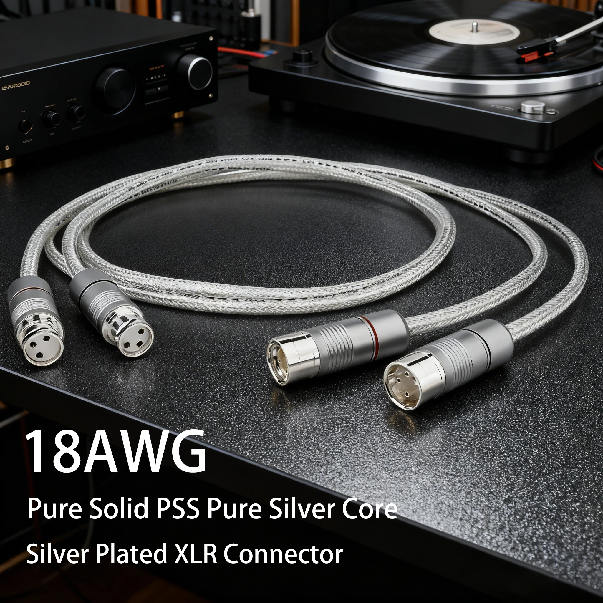 Pair Pure Silver XLR Balanced Interconnect Cable 18AWG 3pin XLR Solid PSS Pure Silver Core with Silver-Plated Plug