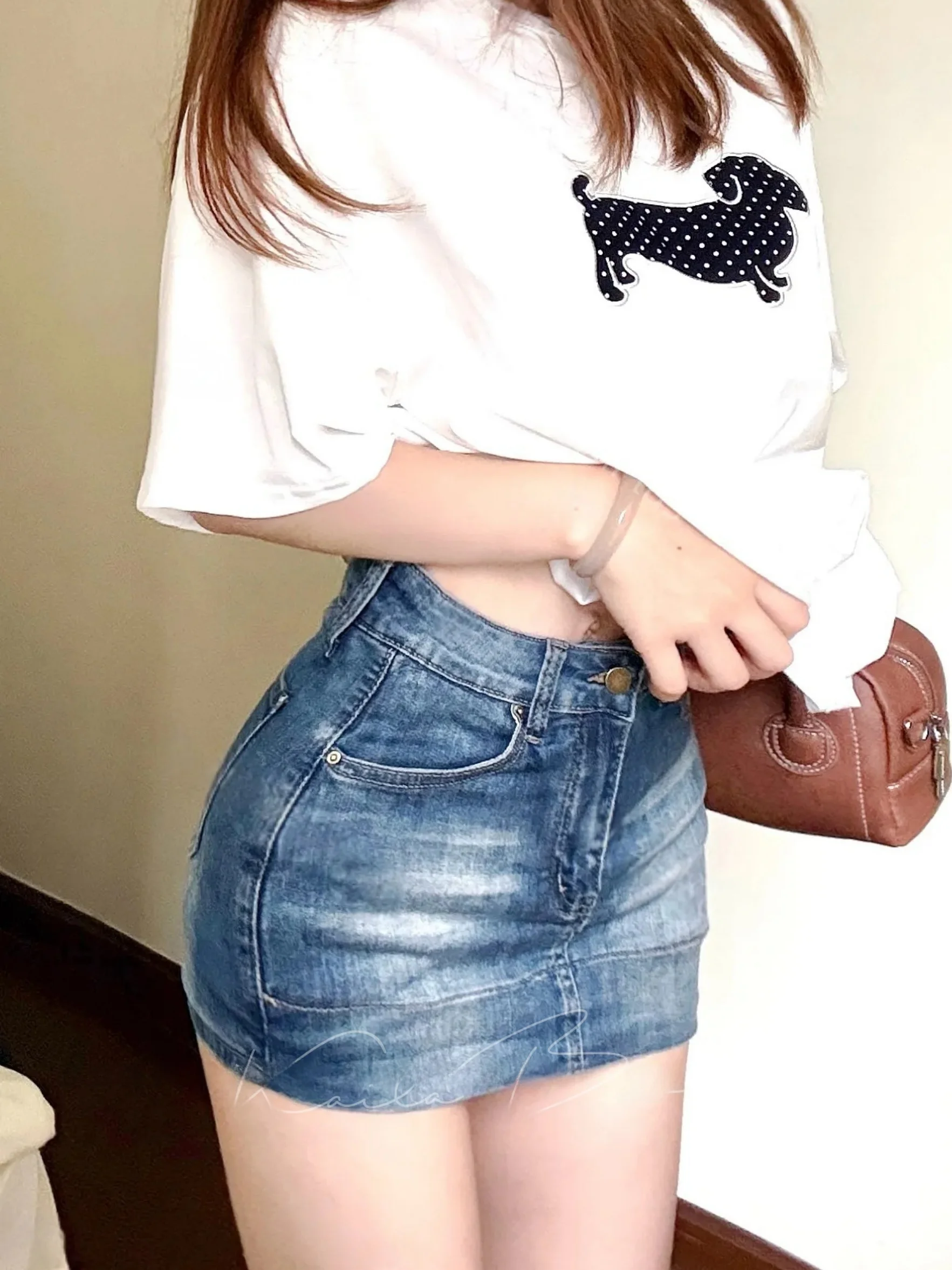 

High Waist Denim Shorts Slimming Half Skirt Hip Enhancing A-Line Skirt Shorts Summer Fashion Women's Jeans High Elasticity