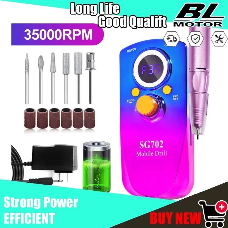 

35000RPM Portable Nail Drill Machine With LCD Display Rechargeable for Acrylic Gel Professional Manicure Electric Tools