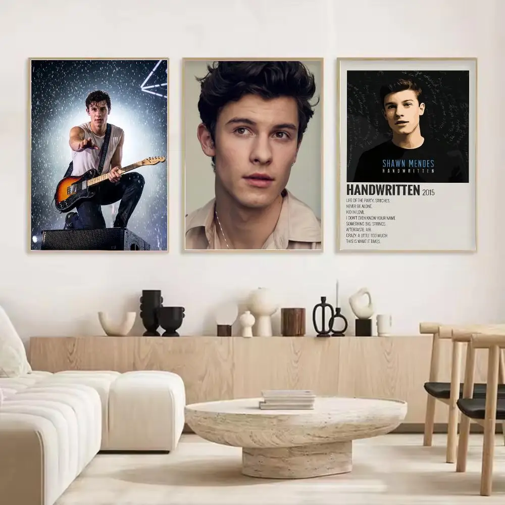 S-Shawn Mendes Pop_Singer Painting Calligraphy Stylish Canvas Poster Wall Art for Living Room Bedroom Cafe Office Decor Gift