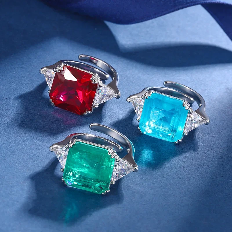 

S925 Silver Plated 18K Gold Plated PT950 Platinum Fashion Colorful Treasure Princess 14*14 Ring Women's Jewelry