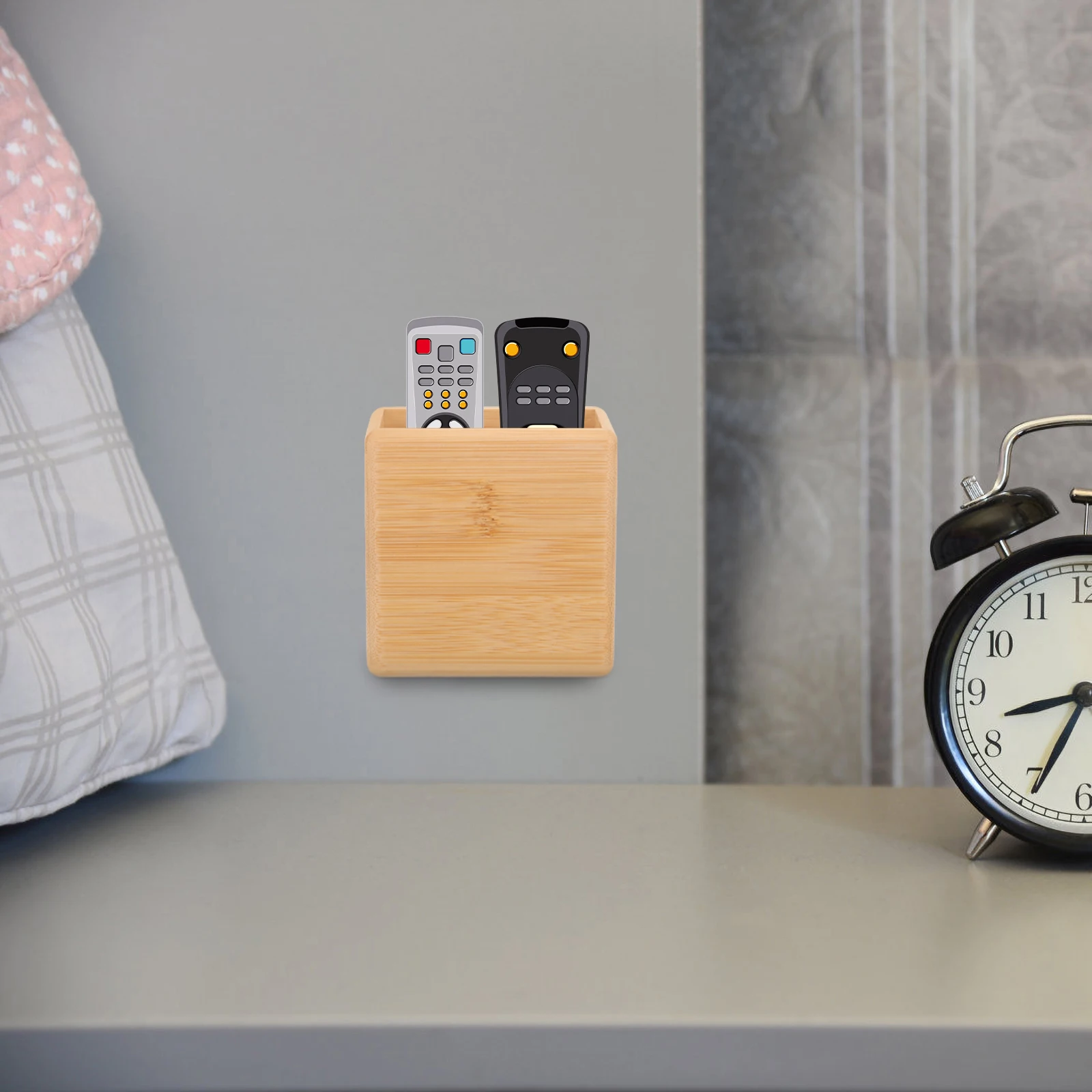 Wall Mounted Remote Control Holder Bamboo Material Multi-Functional Storage for Keys Phones Ac Controller Holder Stand