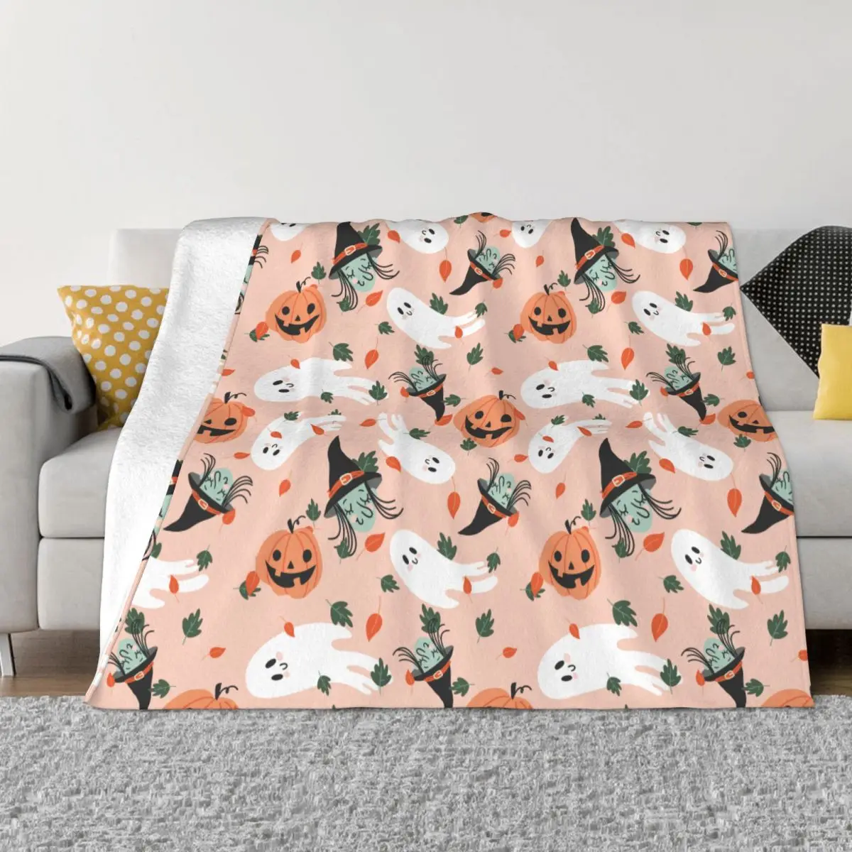 

Halloween Blanket Pumpkin Ghost Witch Cartoon Flannel Novelty Soft Throw Blanket for Home Winter