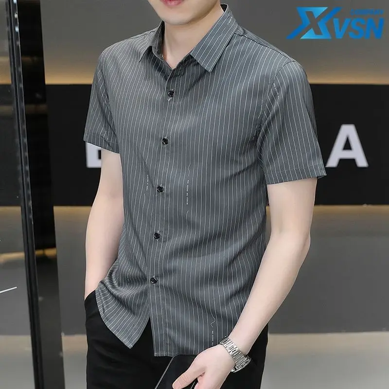 

Spring Summer Fashion Elegant Polo Collar Short Sleeved Cardigan Clothing Casual Versatile Western Commuter Loose Men's Shirts