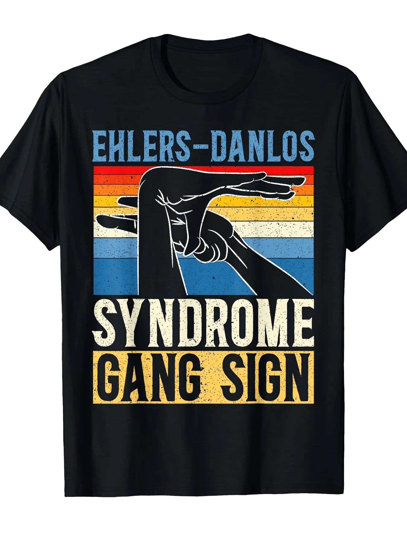 Ehlers-Danlos Syndrome (EDS) Awareness T-Shirt - Soft Breathable Vintage EDS Lettering  Syndrome Gang Sign Design, Unisex Crew Neck Short Sleeve Tee Suitable for Casual Wear,  Gift for EDS Community Advocacy