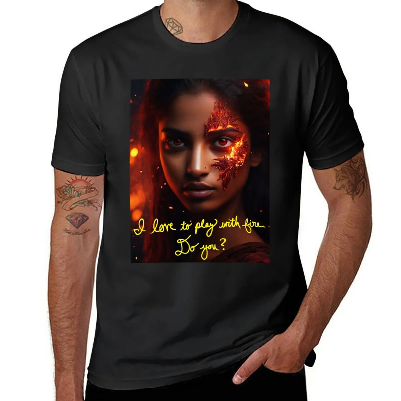 Love to play with Fire; Cinematic Digital Art; T-Shirt Aesthetic clothing tops oversizeds mens clothes