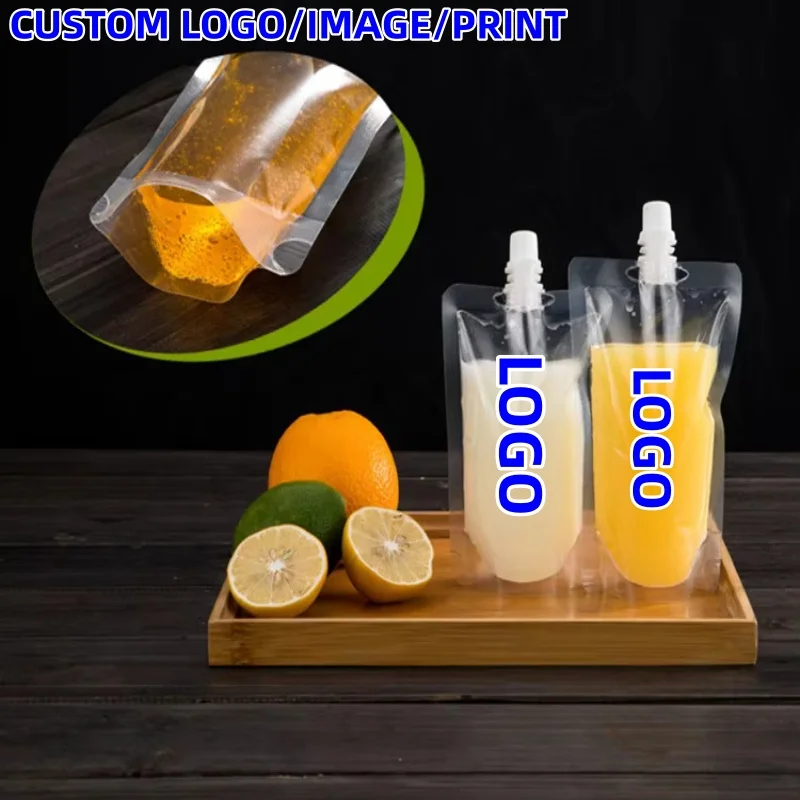 

100PCS 30ML~600ML Clear Plastic Spout Beverage Bags Coffee Beer Juice Bar Wedding Home Party Birthday Suction Nozzle Pouches