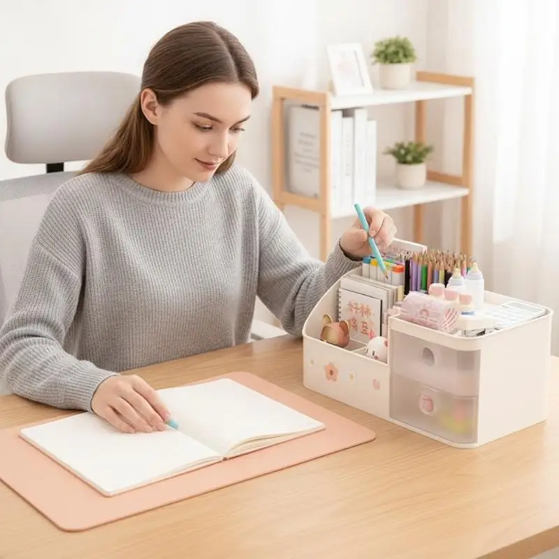 Desktop Storage Box Large Capacity Pen Holder, Suitable For Tidy Desks In Study/Bedroom/Study, Suitable For Daily Storage