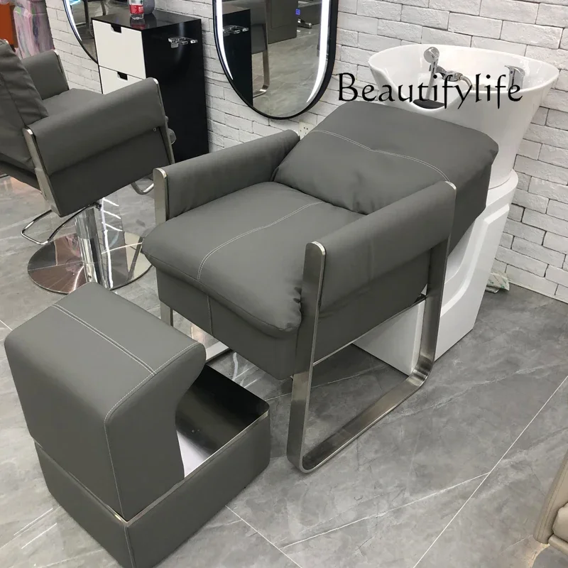 High-End Barber Shop for Hair Salon Half Lying Shampoo Chair Hair Salon Ceramic Basin Salon Bed