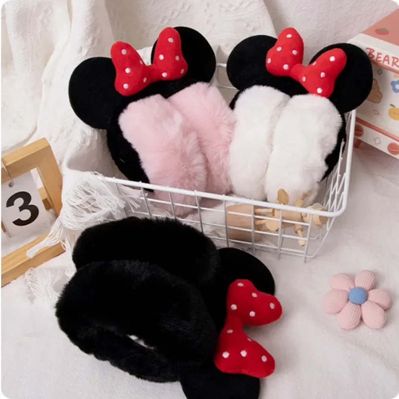 Disney Minnie Mouse Ear Warmer Cover Soft Plush Cartoon Women Warm Kawaii Winter Girls Cycling Cold Protection Cute Earmuffs