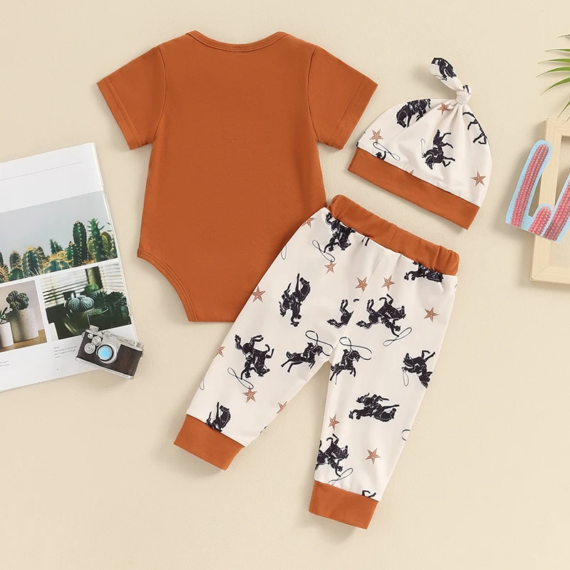 2024-03-09 Lioraitiin Newborn Baby Boy Outfit O-Neck Short Sleeve Romper Elastic Waist Star Print Pants Hat Summer Clothes Set