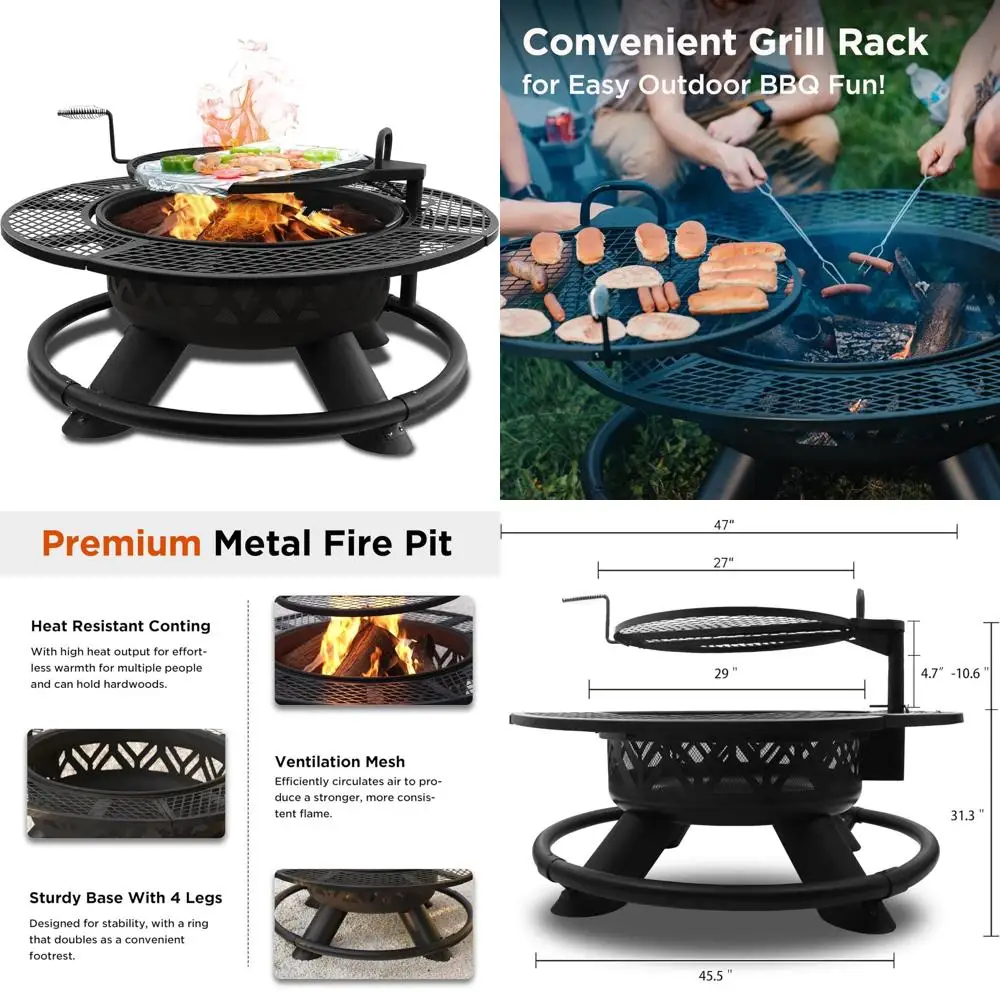 

Red Mountain Valley 47-дюймовая уличная костра двойного назначения с регулируемым грилем для сжигания древесины и использования на патио