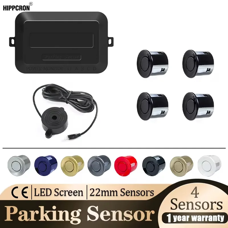 Hippcron Buzzer Car Parking Sensor Kit Backup Radar Sound Alert Indicator Probe System 4 Sensors 22mm 12V 8 Colors