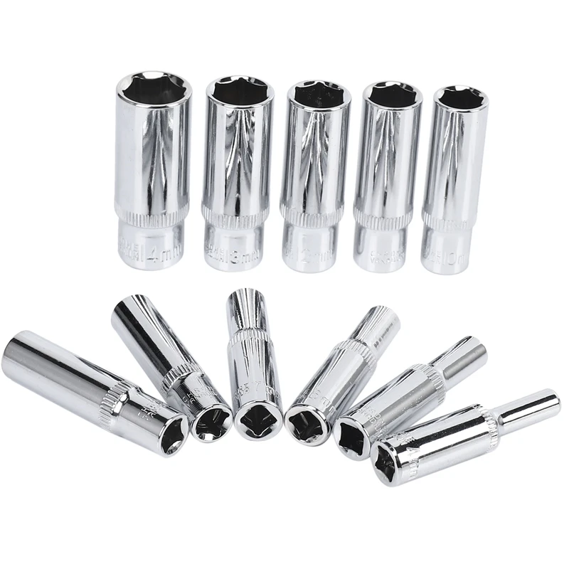 11 Pcs 1/4 Inch Drive Deep Socket Set CRV Hand Tools 6 Point Long Socket Hex Repair Tool