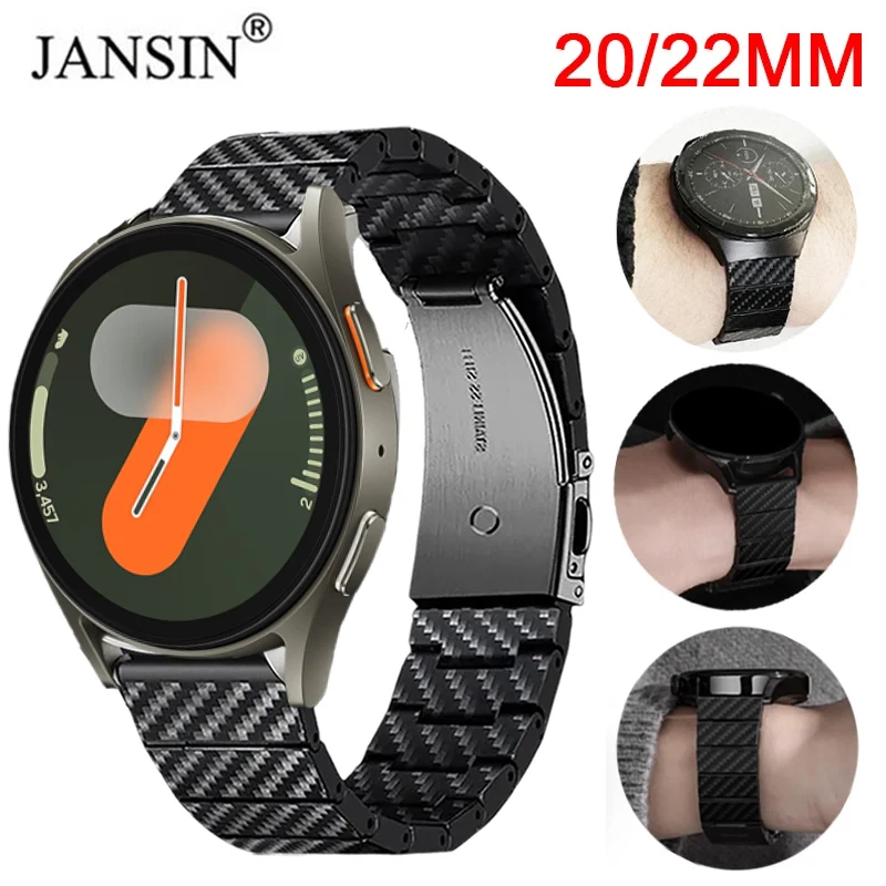 20mm 22mm Strap For Samsung Galaxy Watch 7 6 5 4 40mm 44mm 4/6 Classic 43 42mm 46 47mm Active 2 S3 Carbon Fiber Bracelet Correa