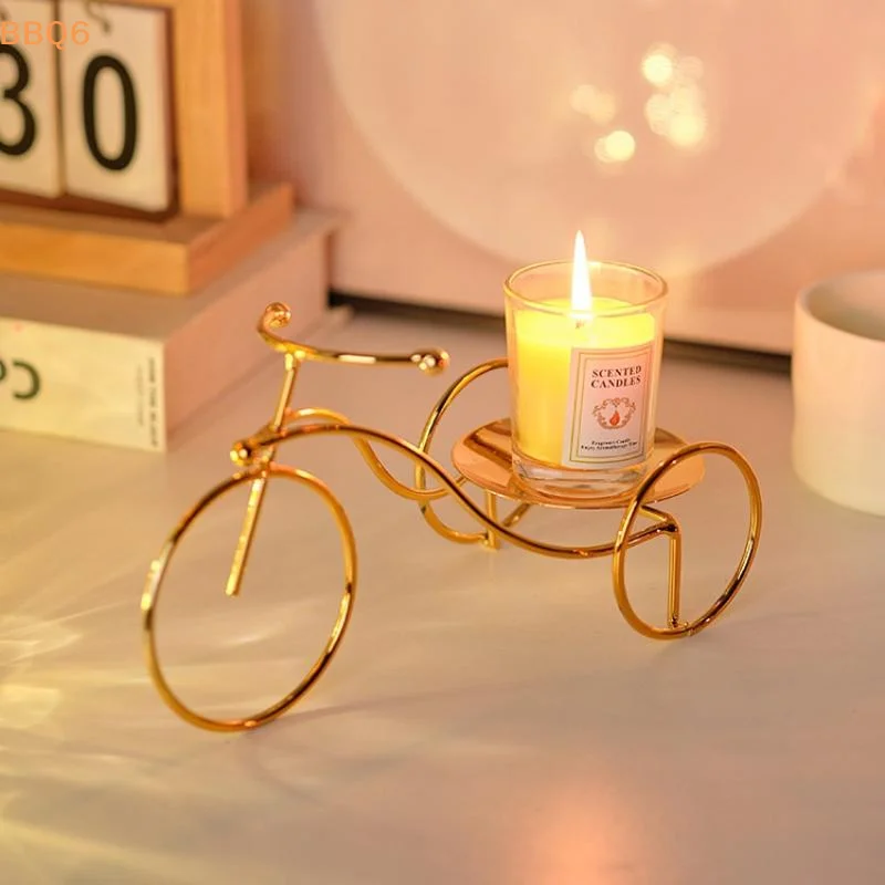 *1Pcs Romantic Metal Tricycle Candlestick Golden Candle Holder Desktop Art Decor for Home Bedroom Dinner Scene Decoration