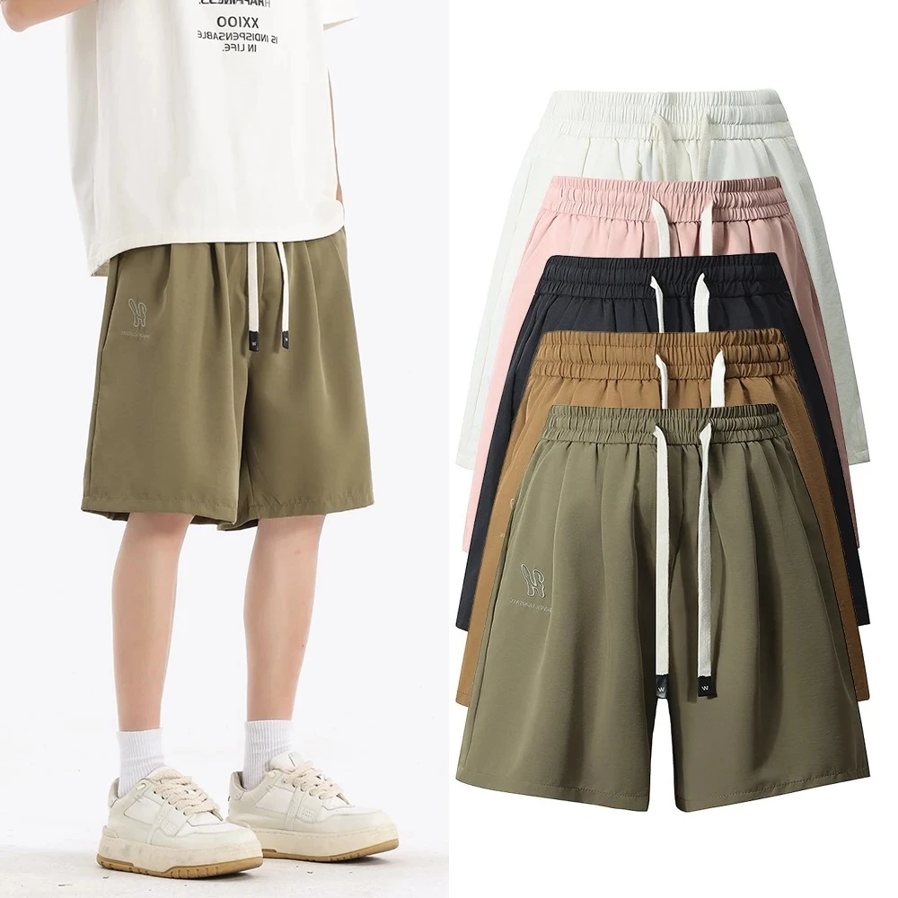 

Мужские шорты из ледяного шелка с вышивкой, быстросохнущие спортивные шорты, летние тонкие уличные бриджи, новая повседневная модная мужская одежда