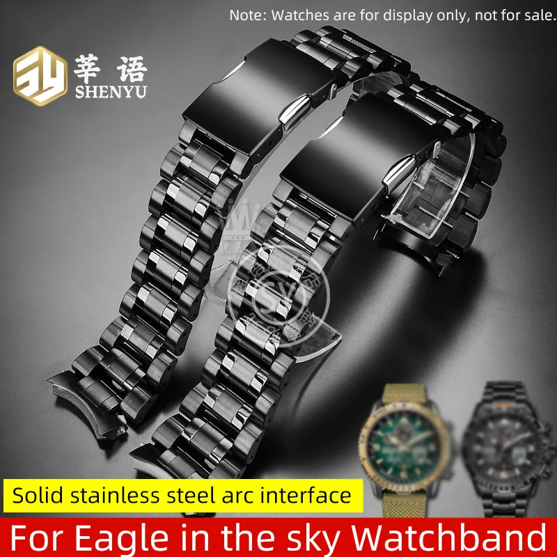 Shenyu Curve interface watchband For Citizen Skyhawk series Eagle in the sky JY8074 JY8085 solid steel strap bracelet watch belt