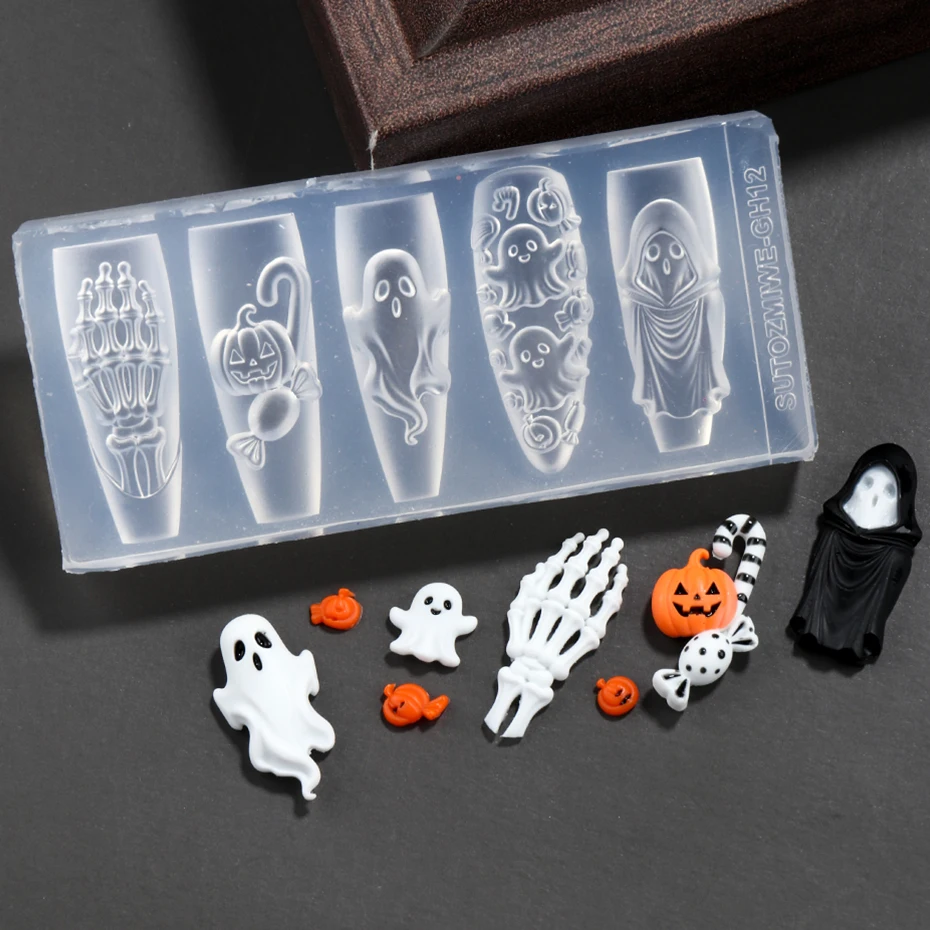 1 Stück Cartoon Kawaii Geister-Nagelstempel Horror Kürbis Spinnennetz Skelett Hand Nagelschablonen Y2K Halloween Maniküre-Werkzeuge – Detail 13