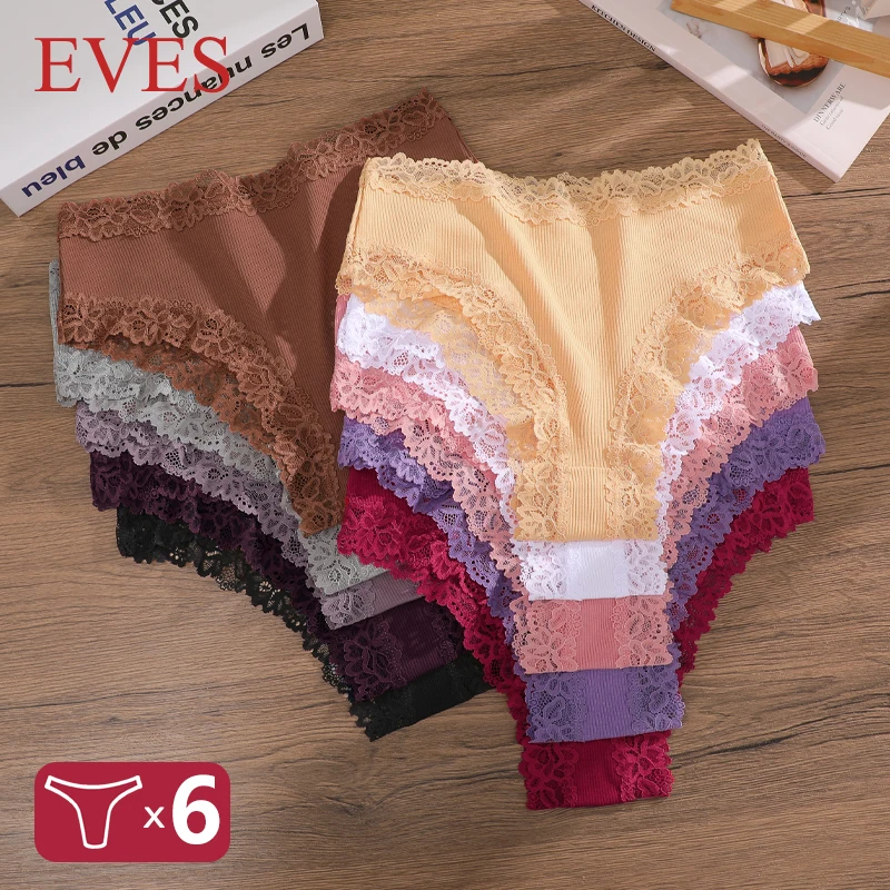 6-teiliges Damen-Unterwäsche-Set aus Baumwolle mit Spitze und Blumenmuster, sexy gestreift, atmungsaktiv, hohe Taille, bequeme Slips, dehnbar, trendige Dessous
