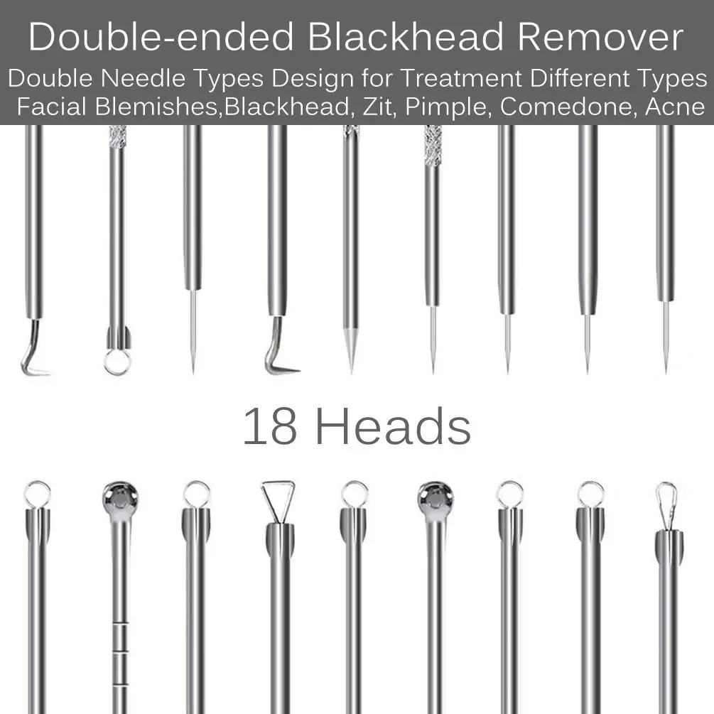 9pcs Blackhead Whitehead Pimple Remover Popper Tool Kit Pimple Removal Needle Facial Care Skin Cleansing Pore Cleanser Beauty