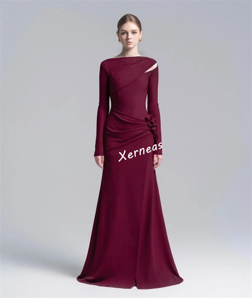 Maßgeschneiderte lange Kleider im Meerjungfrau-Stil mit Jersey-Falten, maßgeschneiderter Anlass, schlichtes, elegantes Partykleid, hochwertiges Hochzeitsgast-Temperament