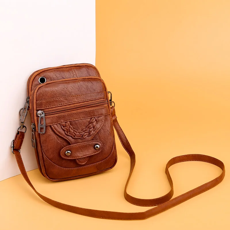 Bag women\'s crossbody new texture shoulder bag mobile phone bag soft leather foreign style European and American style mature...
