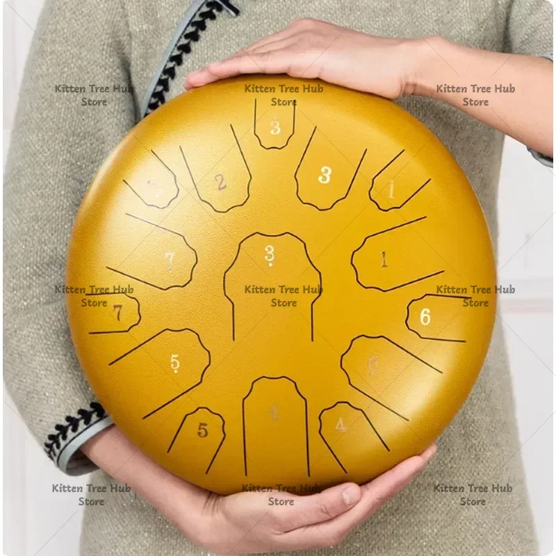 13 Inch 15 Tone D Key Steel Tongue Drum, Colorful Ethereal Hand Pan Percussion Instrument for Yoga Meditation