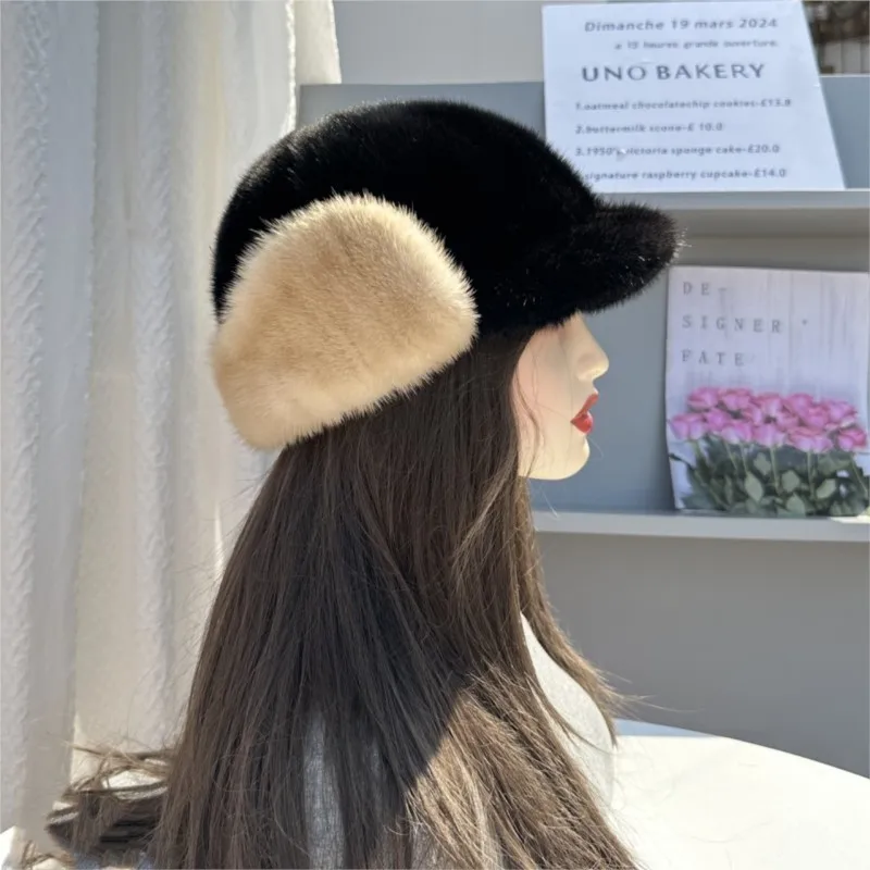 

Hot fashion winter women's real mink fur ear-protecting baseball cap Real mink fur knight baseball cap Girls thick warm fur hat