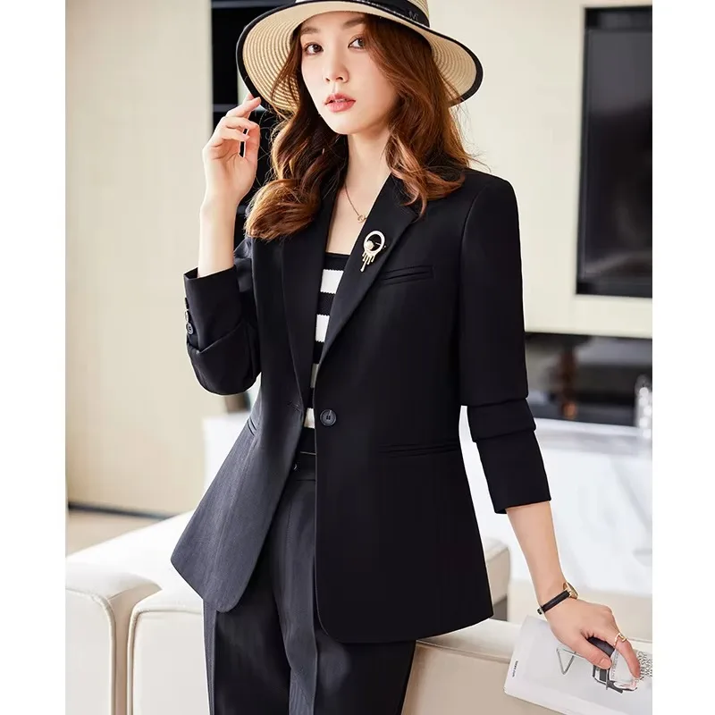 Insozkdg Retro Casual Blazer Coats Wide Leg Pants Suit Commuting Solid Color Waist Closing Jacket Pants Two-piece Sets Women's