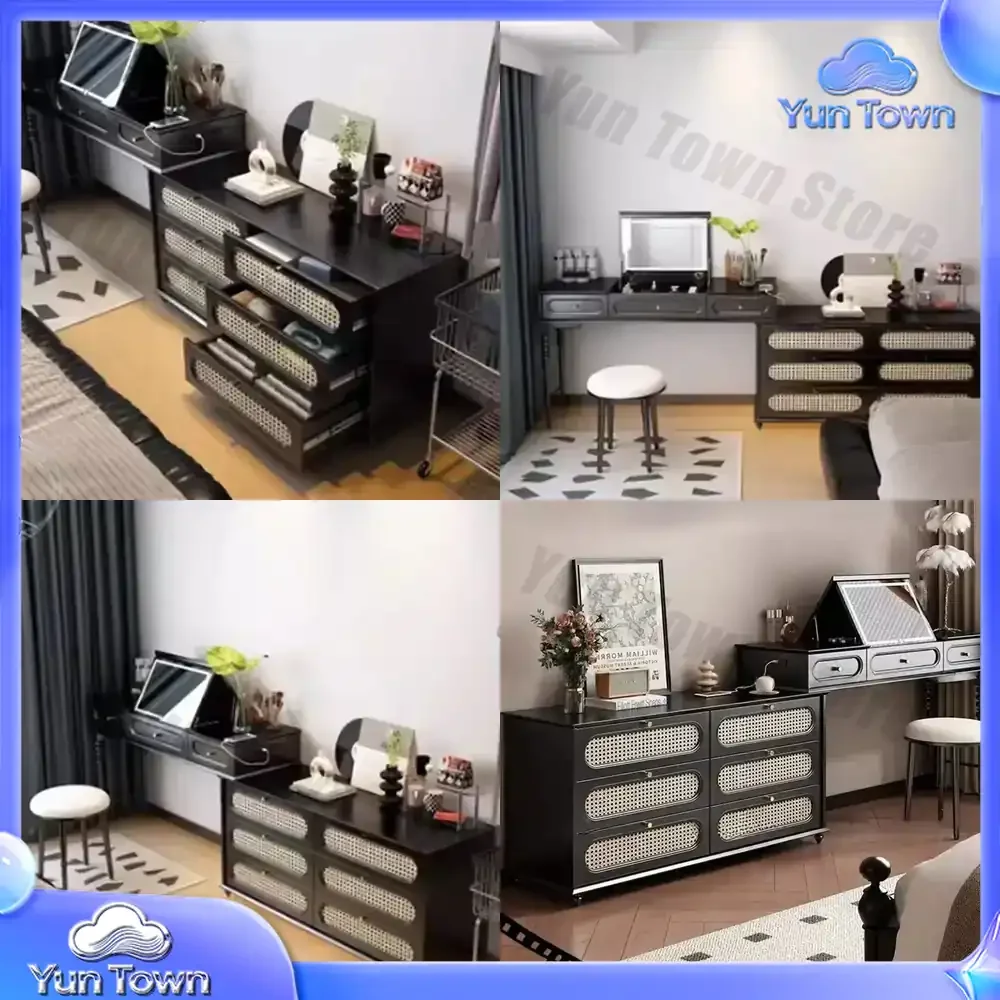 Storage French Dressing Table Mirror Vintage Rattan Black Dressing Table Large Women Tocador Coiffeuse De Chambre Furniture