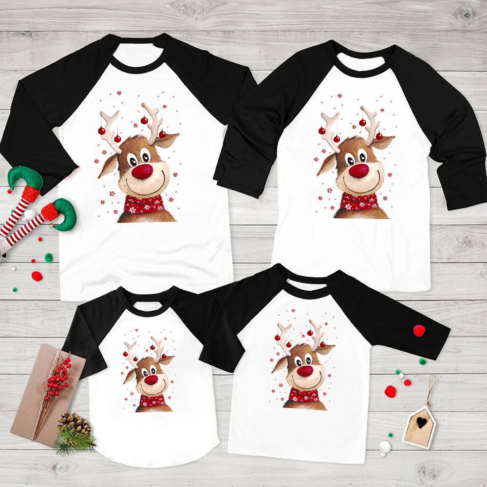 

Xmas Deer Print Christmas Family Matching Outfits Dad Mom Son Daughter Family Clothes Christmas Party Outfits Xmas Gift Shirt