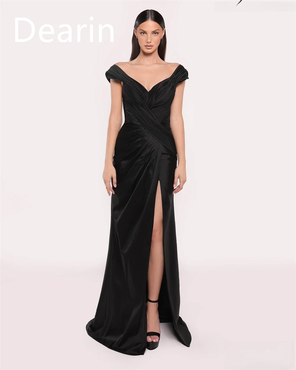 Customized Women Evening Gown Prom Dearin Off-the-shoulder Column Floor Length Skirts Vertically Bespoke Occasion Dresses Formal