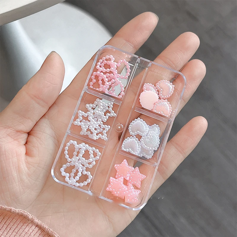 6 شبكة مختلطة لؤلؤة القلب مسمار الراين 3D الحب القلب ستار مسمار سحر لمسمار الفن مانيكير مجوهرات اكسسوارات #2