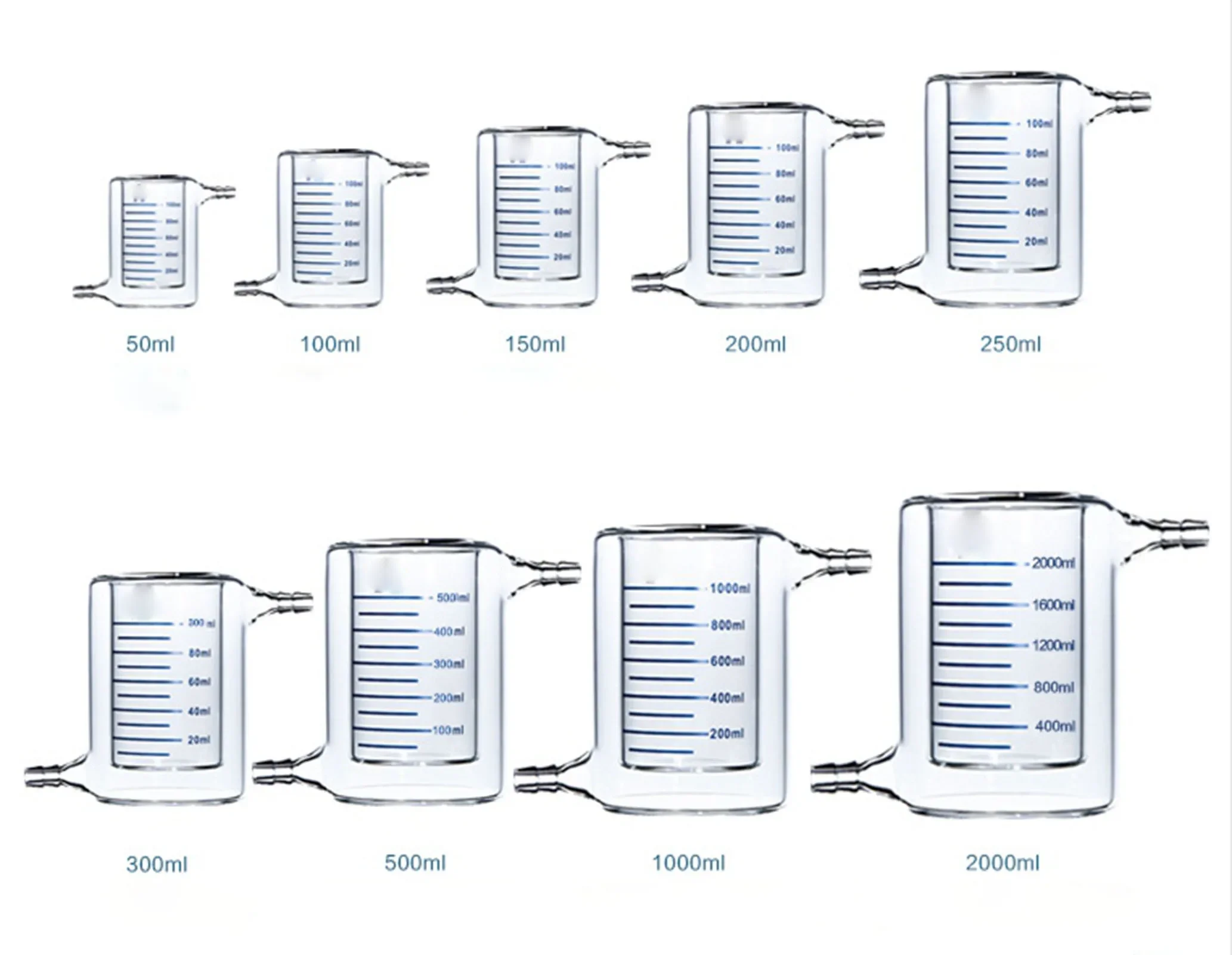 50ml/100ml/150ml/250ml/500ml/1000ml Borosilicate Glass Double Layer Jacketed Beaker For Photocatalytic Lab