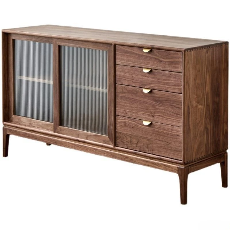 

Обеденный боковой шкаф из массива дерева. Современный простой шкафчик для хранения из черного ореха.