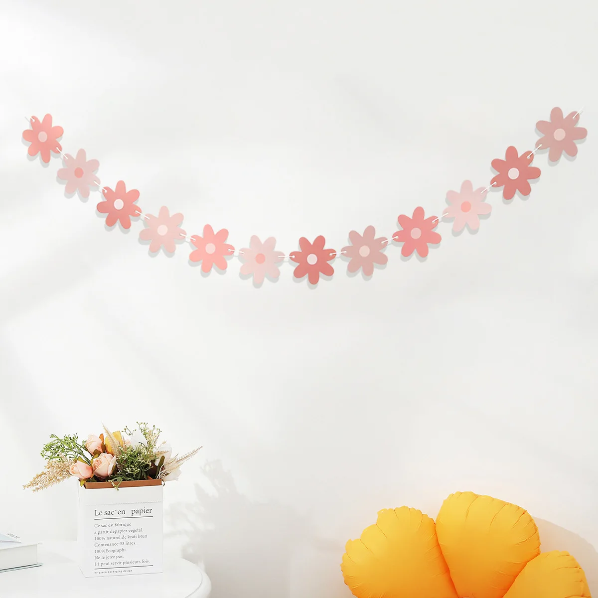 1pcs Colorful White Daisy Pull Flowers Chrysanthemum Flag Banner Birthday Party Decoration Hanging Garland Party Supplies