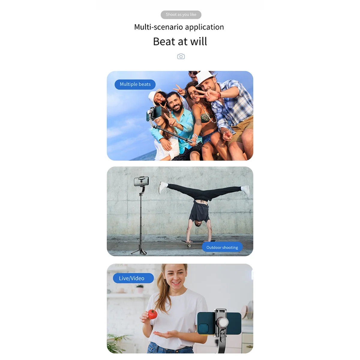 2025 + Anti-Shake Handheld Stabilizer Bluetooth Selfie Stick Aluminum Alloy Mobile Phone Gimbal Stabilizer Foldable Monopod