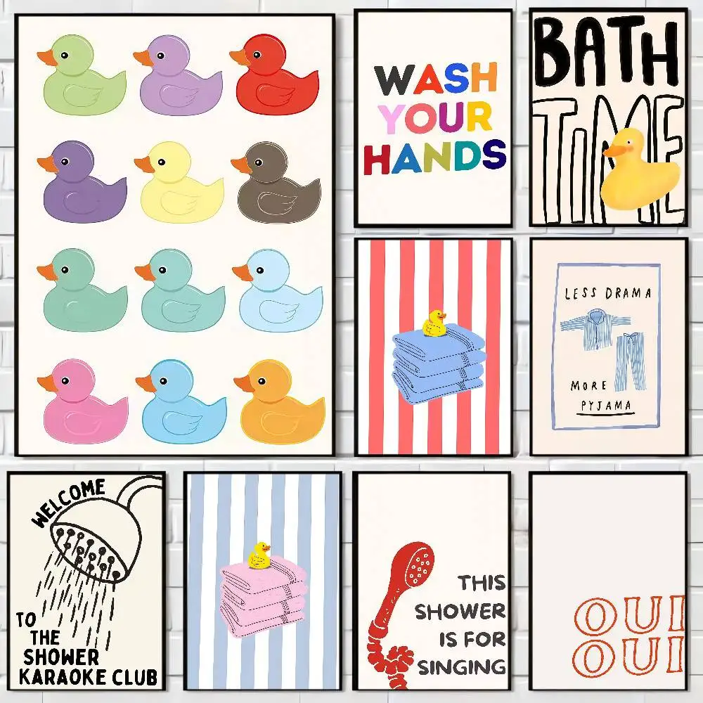 Funny Bathroom Rubber Duck Wash Your Hands Good Quality Prints And Posters Vintage Room Bar Cafe Decor Home Decor