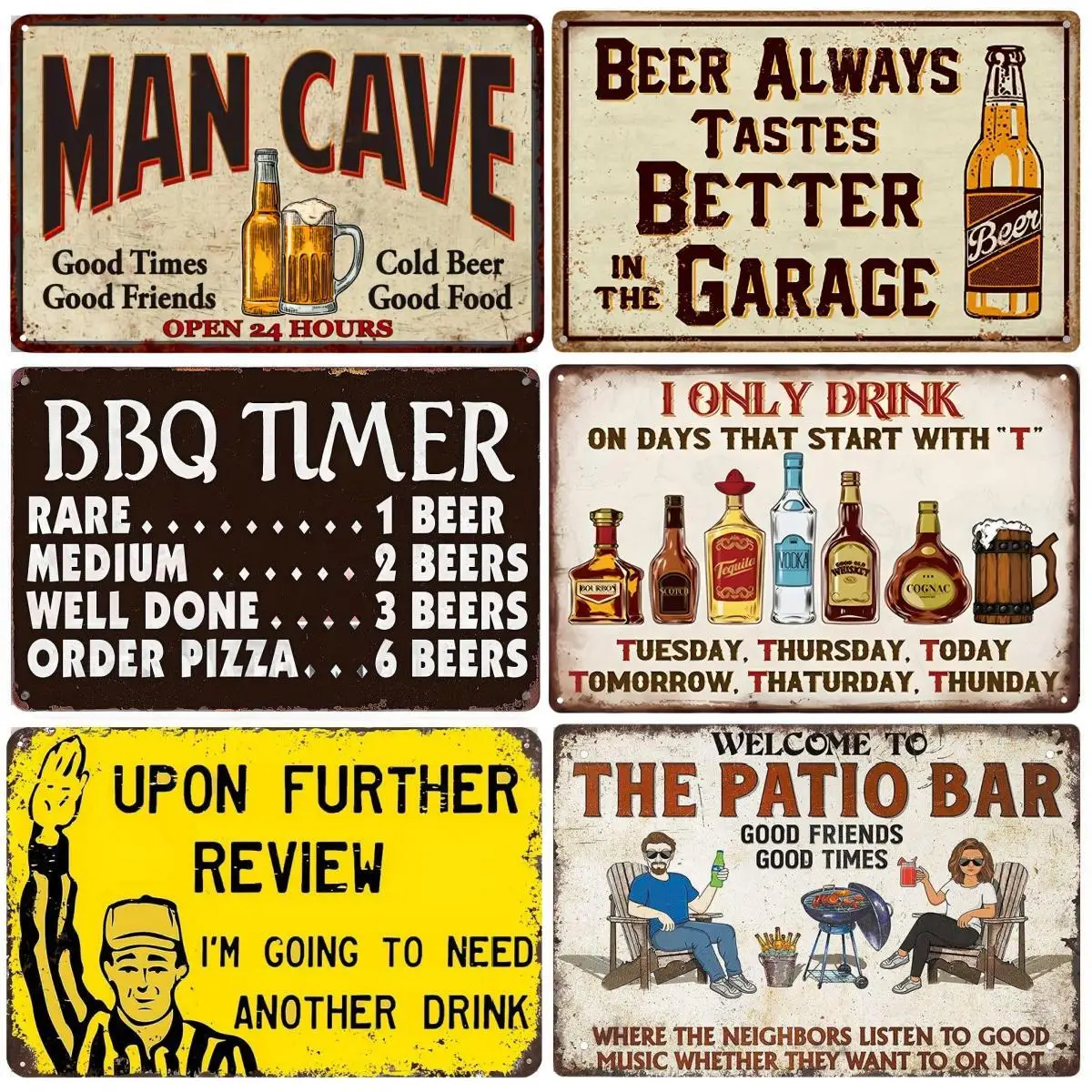Vintage Bier BBQ Metall-Aluminium-Schild - Retro Wanddekoration für Zuhause, Küche, Bar, Café, Garten, Männerhöhle, Dekorative Platten