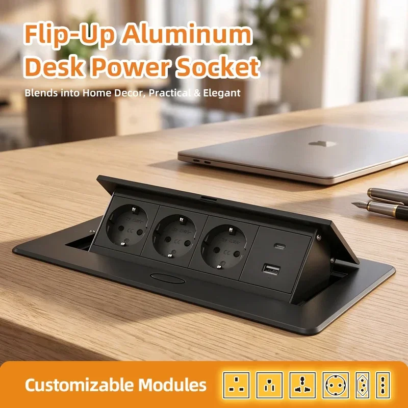 Pop up Countertop Socket Aluminum EU/UK/UN Standard With USB HDMI Hidden Type Table Socket Office Kitchen Cabinet Desktop Outlet