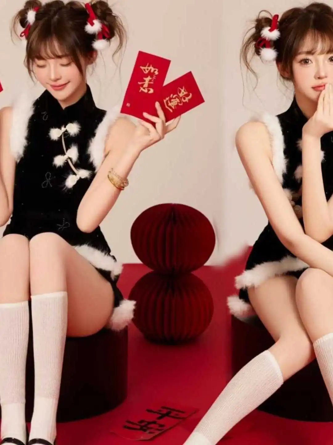 

Новогодняя тематическая одежда для девочек в китайском стиле: ретро-халат с национальным флагом для фотосессий, весенний фестивальный костюм для творческих образов