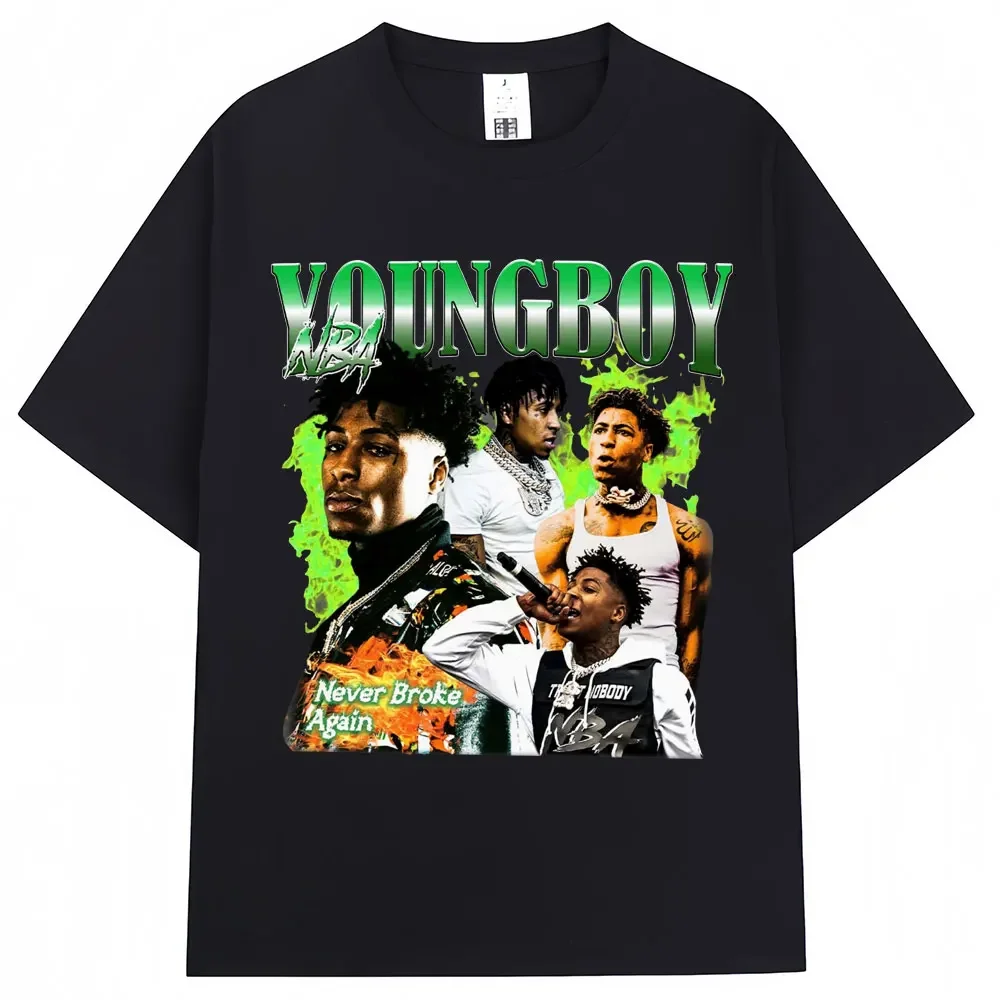 

Male rapper YoungBoy has never broken the Harajuku print short-sleeved T-shirt hip-hop retro high-quality 100% cotton streetwear