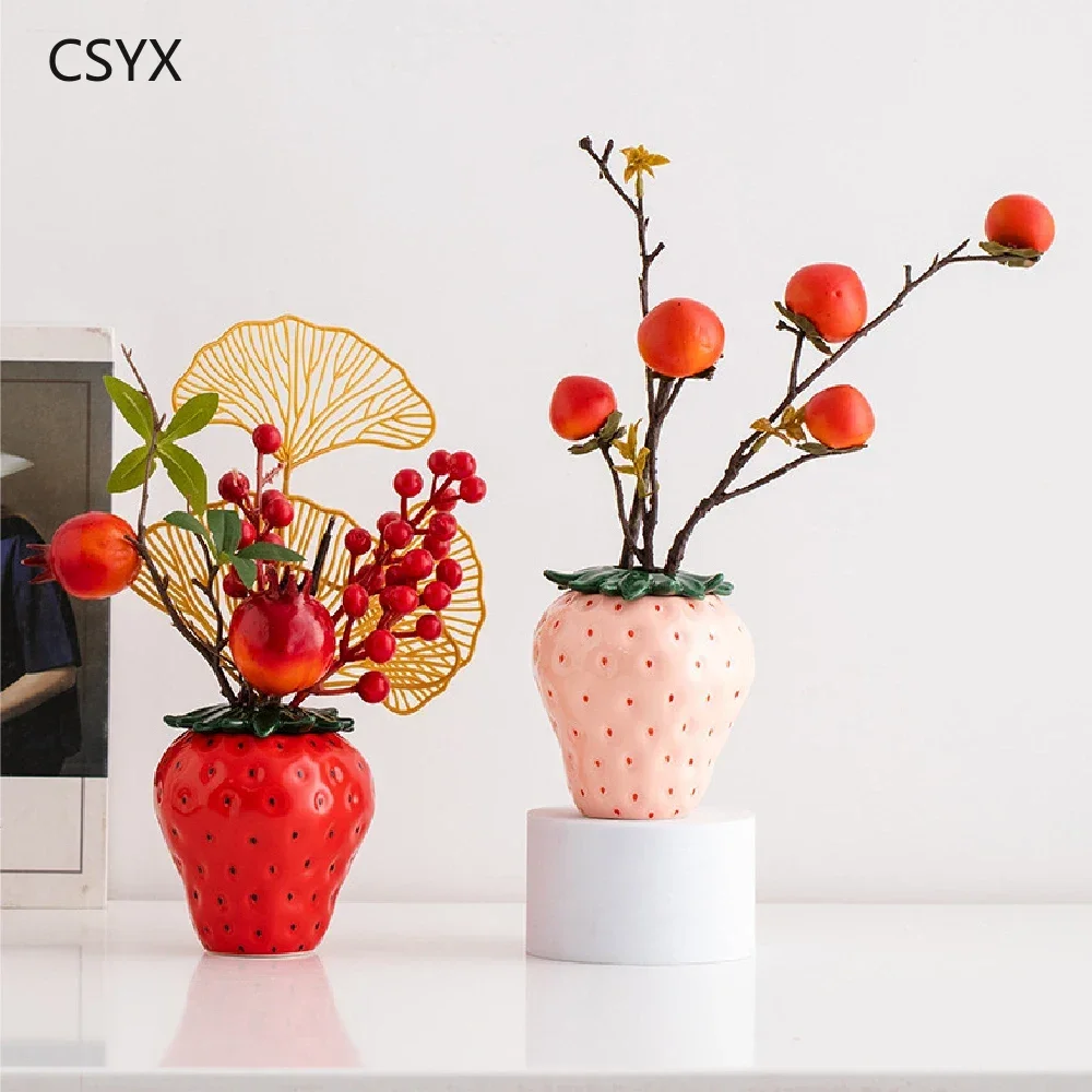 Vintage Inspired Strawberry Shaped Planter Pot  Ceramic Fruit Strawberry Vase for  Party Kitchen Office Home Decorations