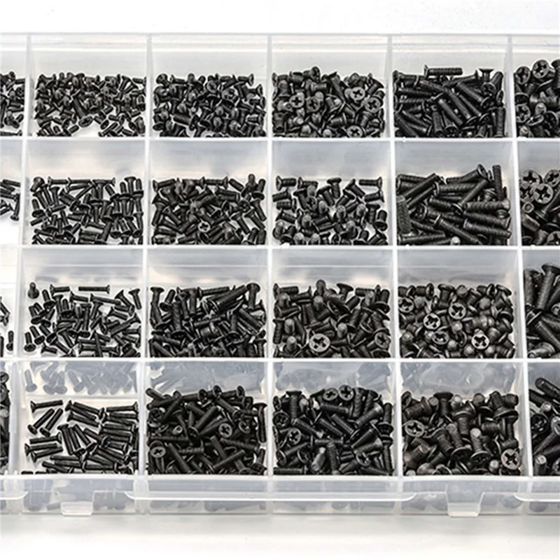 

ABPQ-1440Pcs Countersunk Flat Head Mini Screw Set M1.4 M1.7 M2 M2.5 M3 Carbon Steel Computer Notebook Laptop Screws Kit